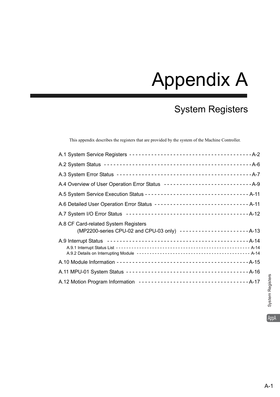 Appendix a system registers, Appendix a, System registers | Yaskawa MP900 Series Ladder Programming Manual User Manual | Page 375 / 415