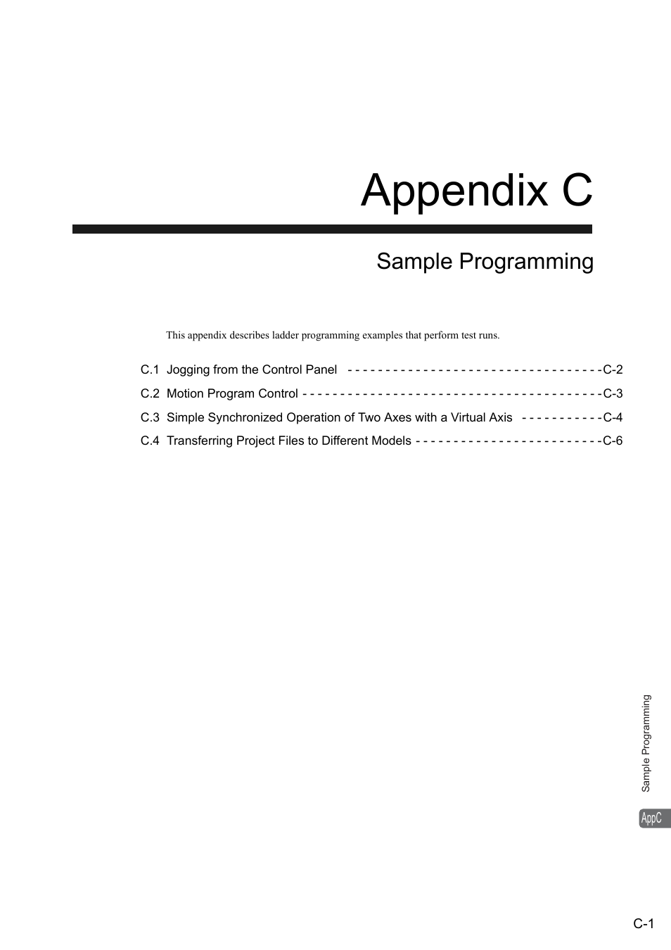Appendix c sample programming, Appendix c, Sample programming | Yaskawa MP900 Series Ladder Programming Manual User Manual | Page 397 / 415