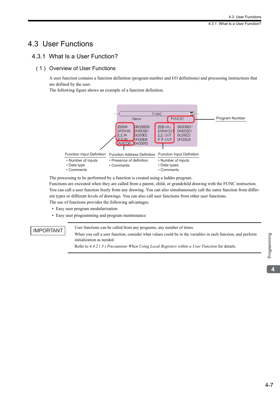 3 user functions, 1 what is a user function | Yaskawa MP900 Series Ladder Programming Manual User Manual | Page 48 / 415