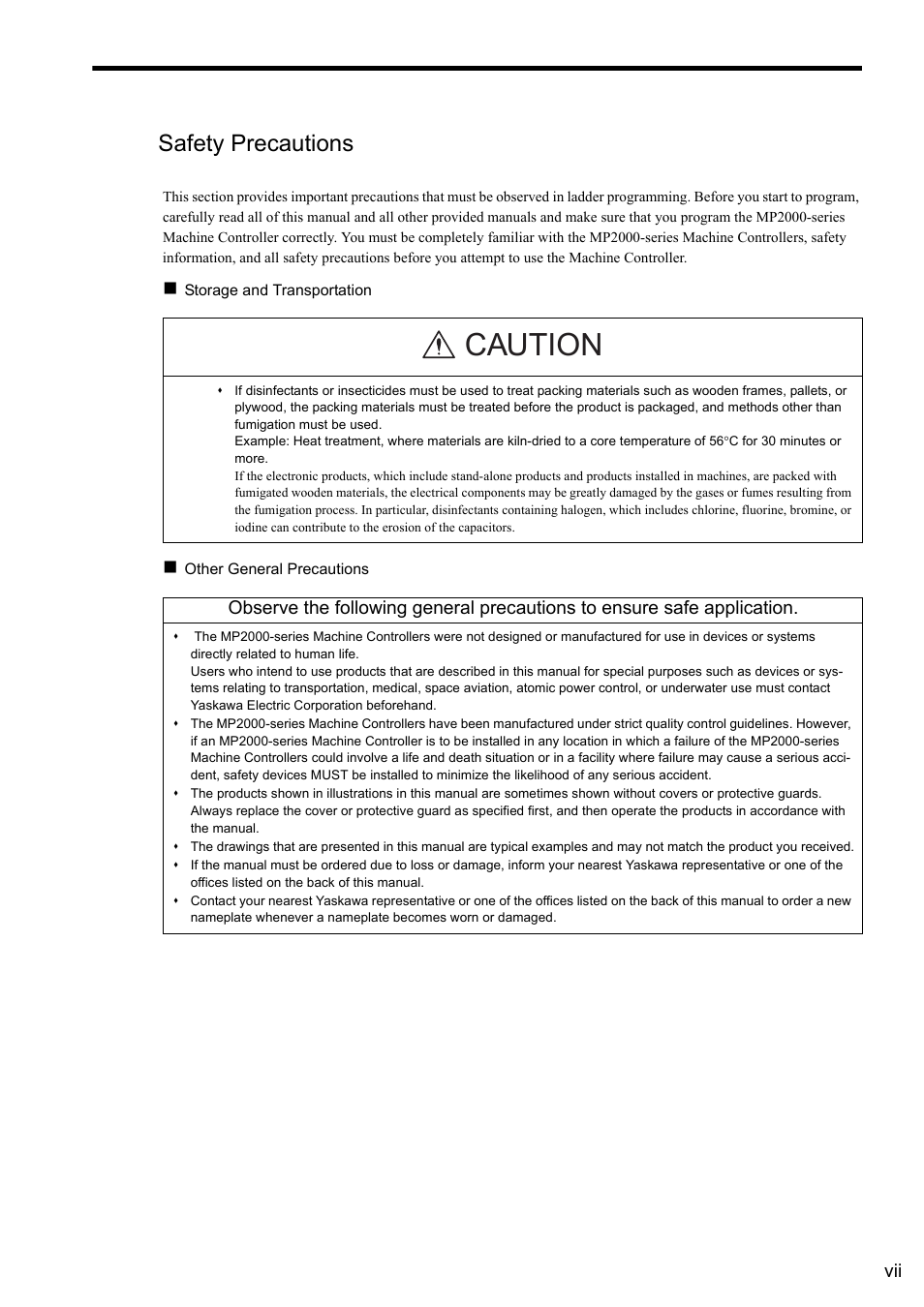 Safety precautions, Caution | Yaskawa MP900 Series Ladder Programming Manual User Manual | Page 7 / 415