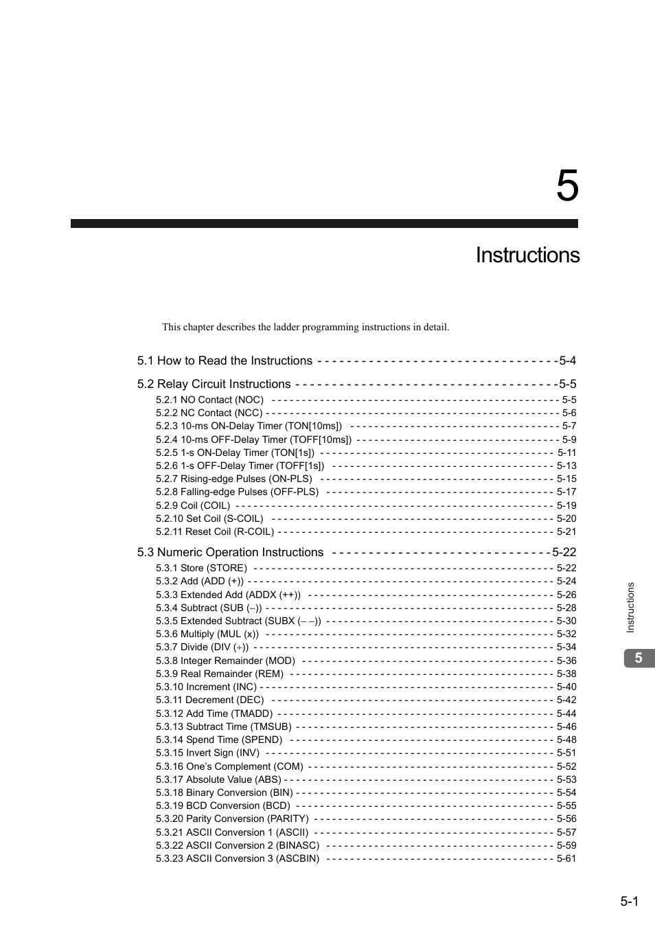 5 instructions, Instructions | Yaskawa MP900 Series Ladder Programming Manual User Manual | Page 70 / 415