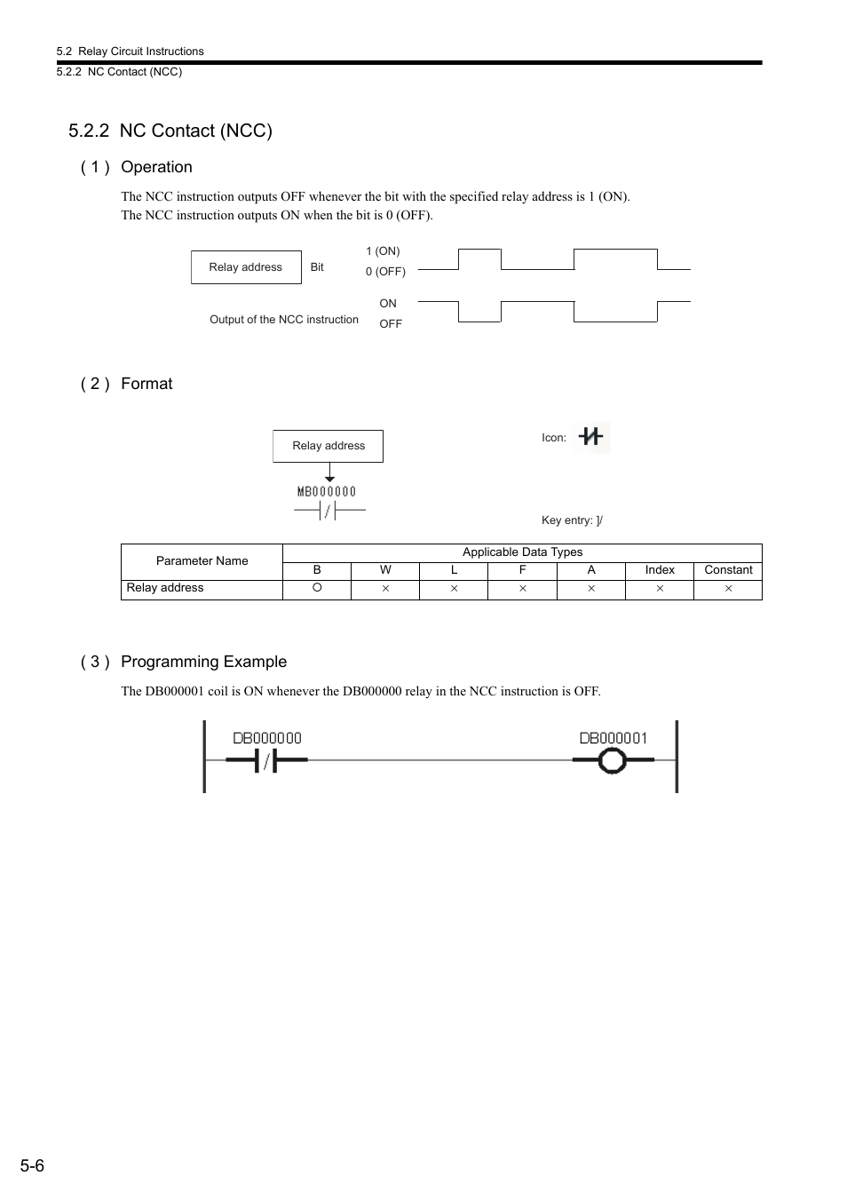 2 nc contact (ncc), 1 ) operation, 2 ) format ( 3 ) programming example | Yaskawa MP900 Series Ladder Programming Manual User Manual | Page 75 / 415