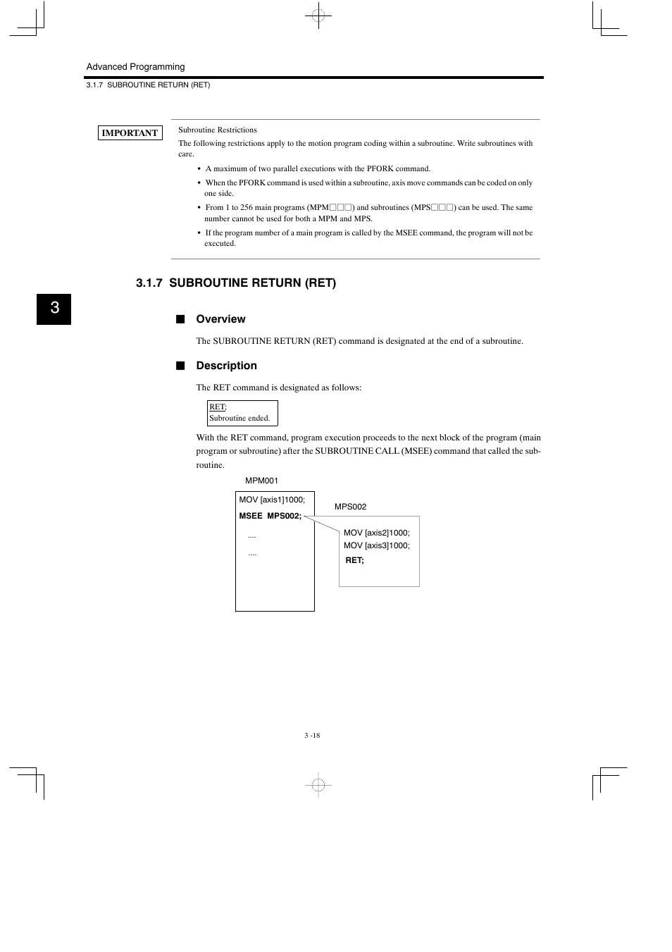 7 subroutine return (ret) | Yaskawa MP900 Series Motion Programming Manual User Manual | Page 108 / 211