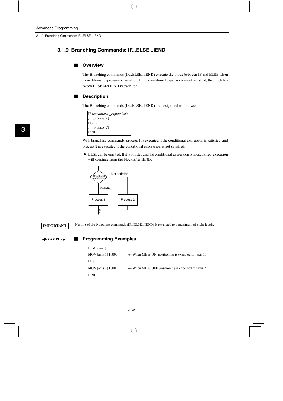 9 branching commands: if...else...iend | Yaskawa MP900 Series Motion Programming Manual User Manual | Page 110 / 211