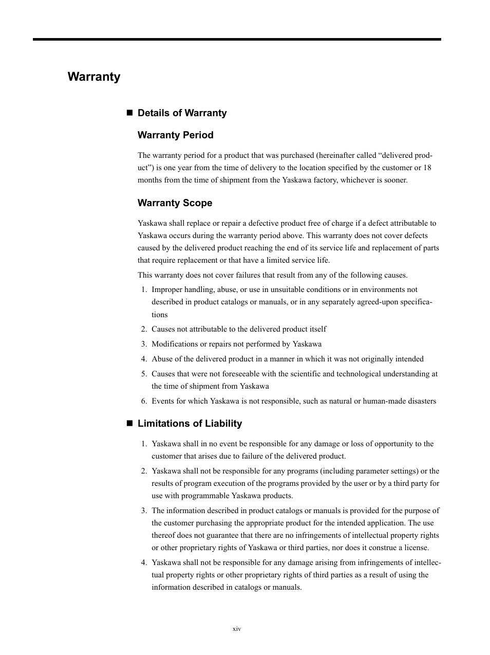 Warranty | Yaskawa MP900 Series Motion Programming Manual User Manual | Page 13 / 211