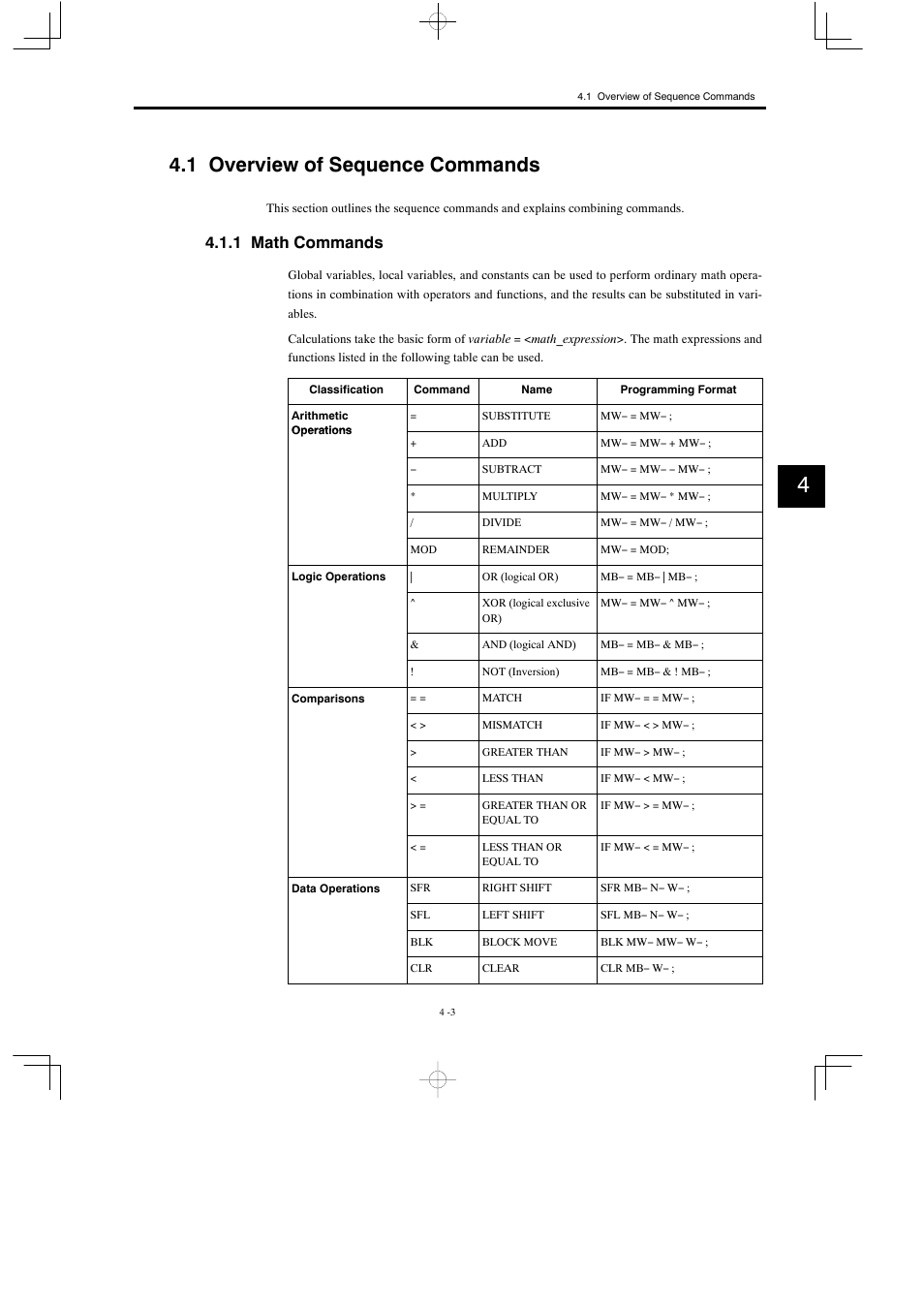 1 overview of sequence commands, 1 math commands | Yaskawa MP900 Series Motion Programming Manual User Manual | Page 136 / 211