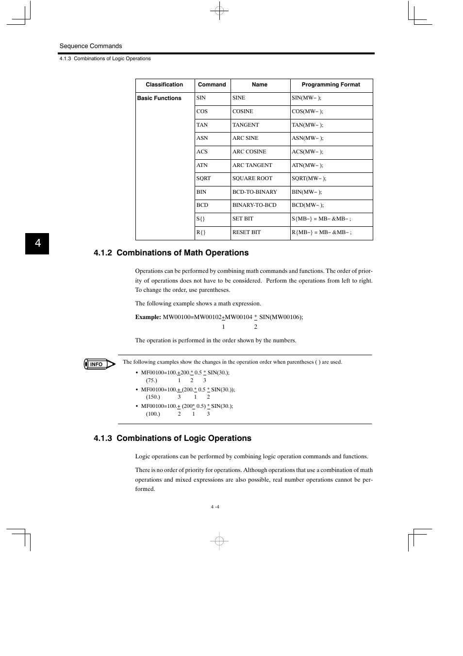 2 combinations of math operations, 3 combinations of logic operations | Yaskawa MP900 Series Motion Programming Manual User Manual | Page 137 / 211