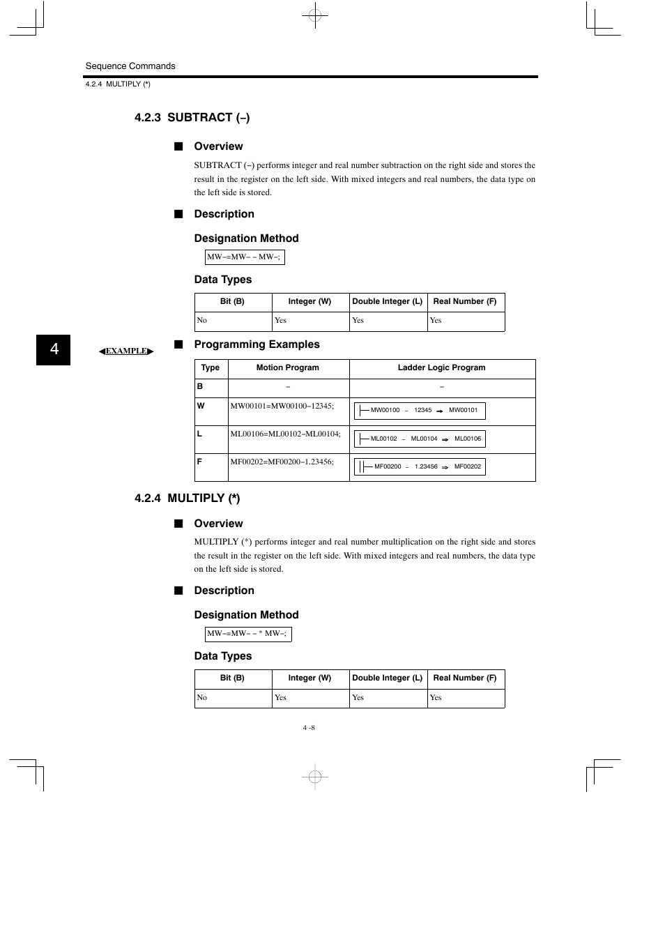 3 subtract (-), 4 multiply (*), 3 subtract (−) | Yaskawa MP900 Series Motion Programming Manual User Manual | Page 141 / 211
