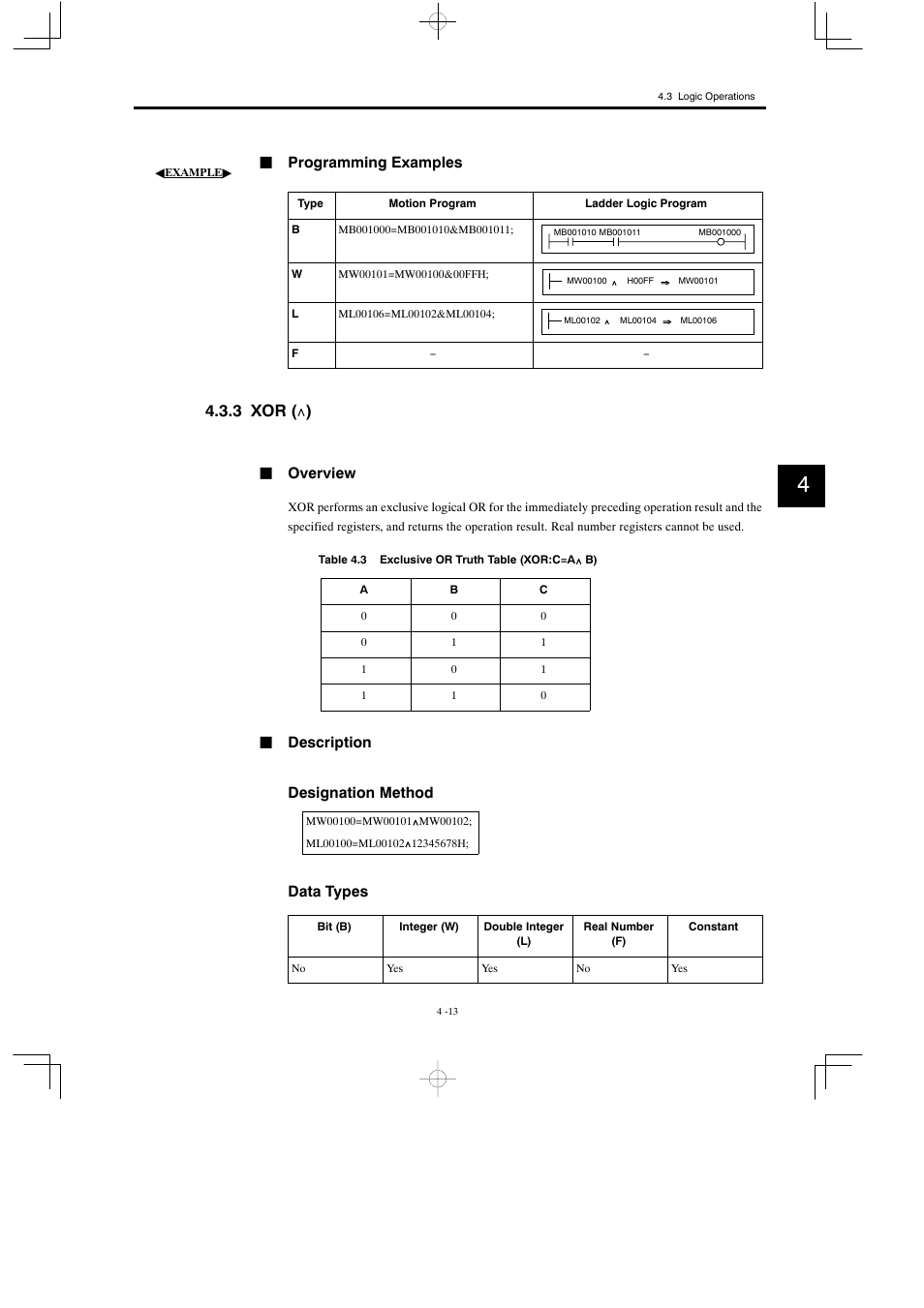 3 xor (∧), 3 xor ( ∧ ) | Yaskawa MP900 Series Motion Programming Manual User Manual | Page 146 / 211