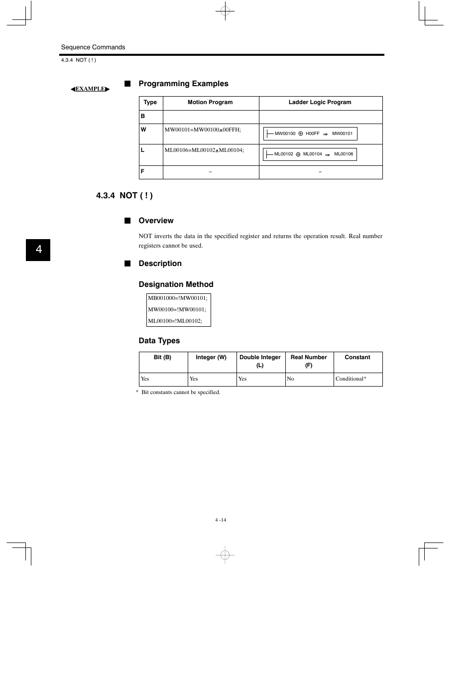 4 not ( ! ) | Yaskawa MP900 Series Motion Programming Manual User Manual | Page 147 / 211