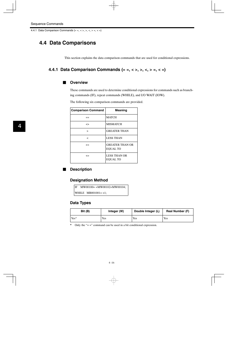 4 data comparisons | Yaskawa MP900 Series Motion Programming Manual User Manual | Page 149 / 211