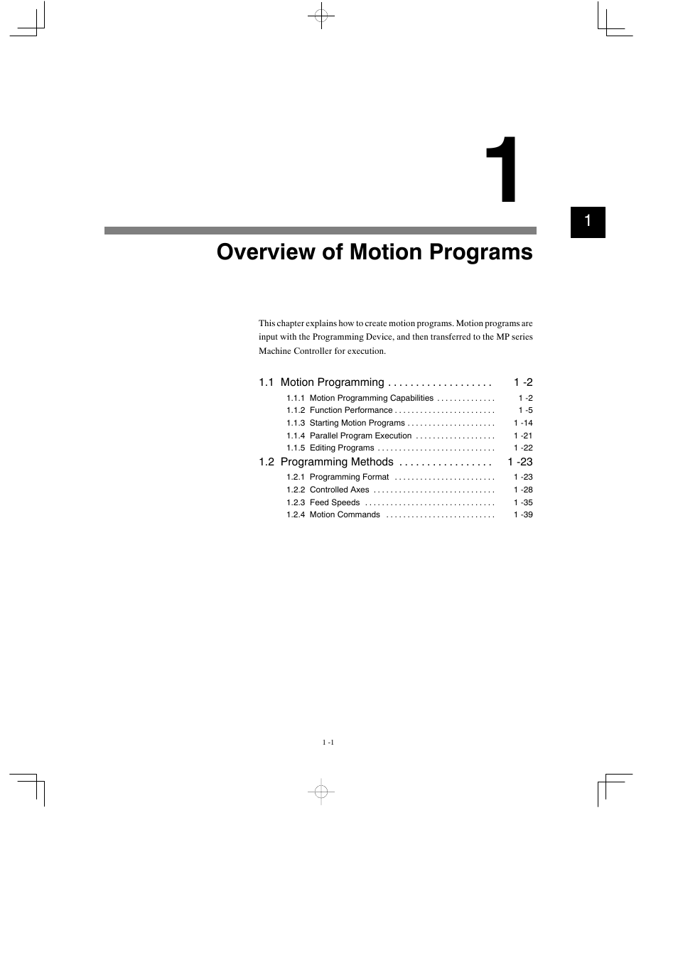 1 overview of motion programs, Overview of motion programs | Yaskawa MP900 Series Motion Programming Manual User Manual | Page 15 / 211