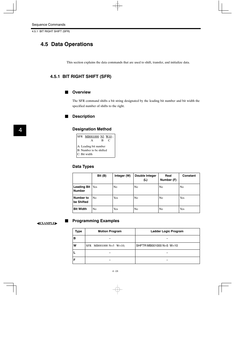 5 data operations, 1 bit right shift (sfr) | Yaskawa MP900 Series Motion Programming Manual User Manual | Page 151 / 211