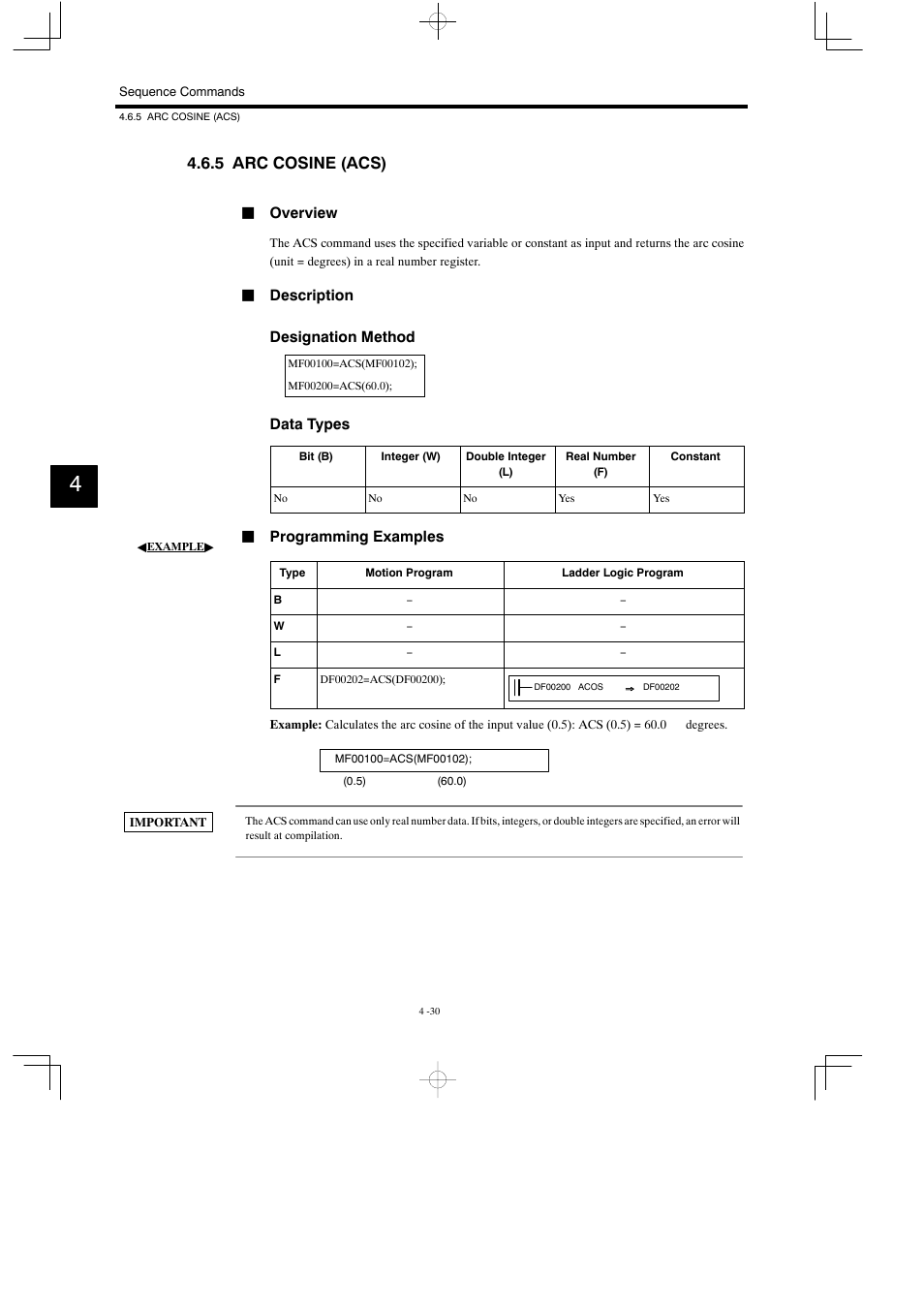5 arc cosine (acs) | Yaskawa MP900 Series Motion Programming Manual User Manual | Page 163 / 211