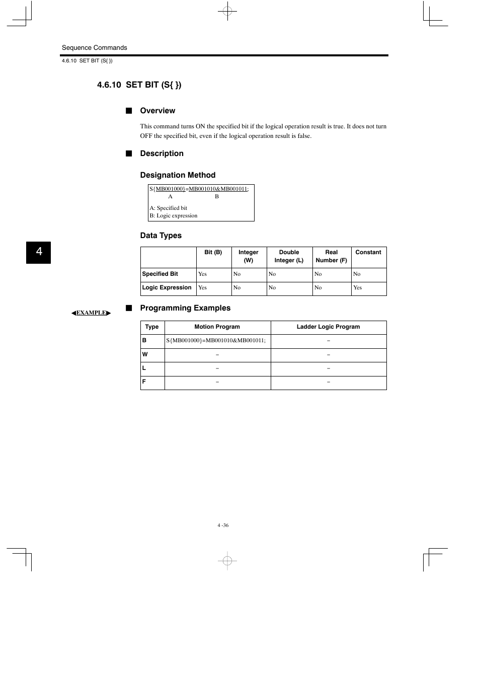 10 set bit (s{ }) | Yaskawa MP900 Series Motion Programming Manual User Manual | Page 169 / 211