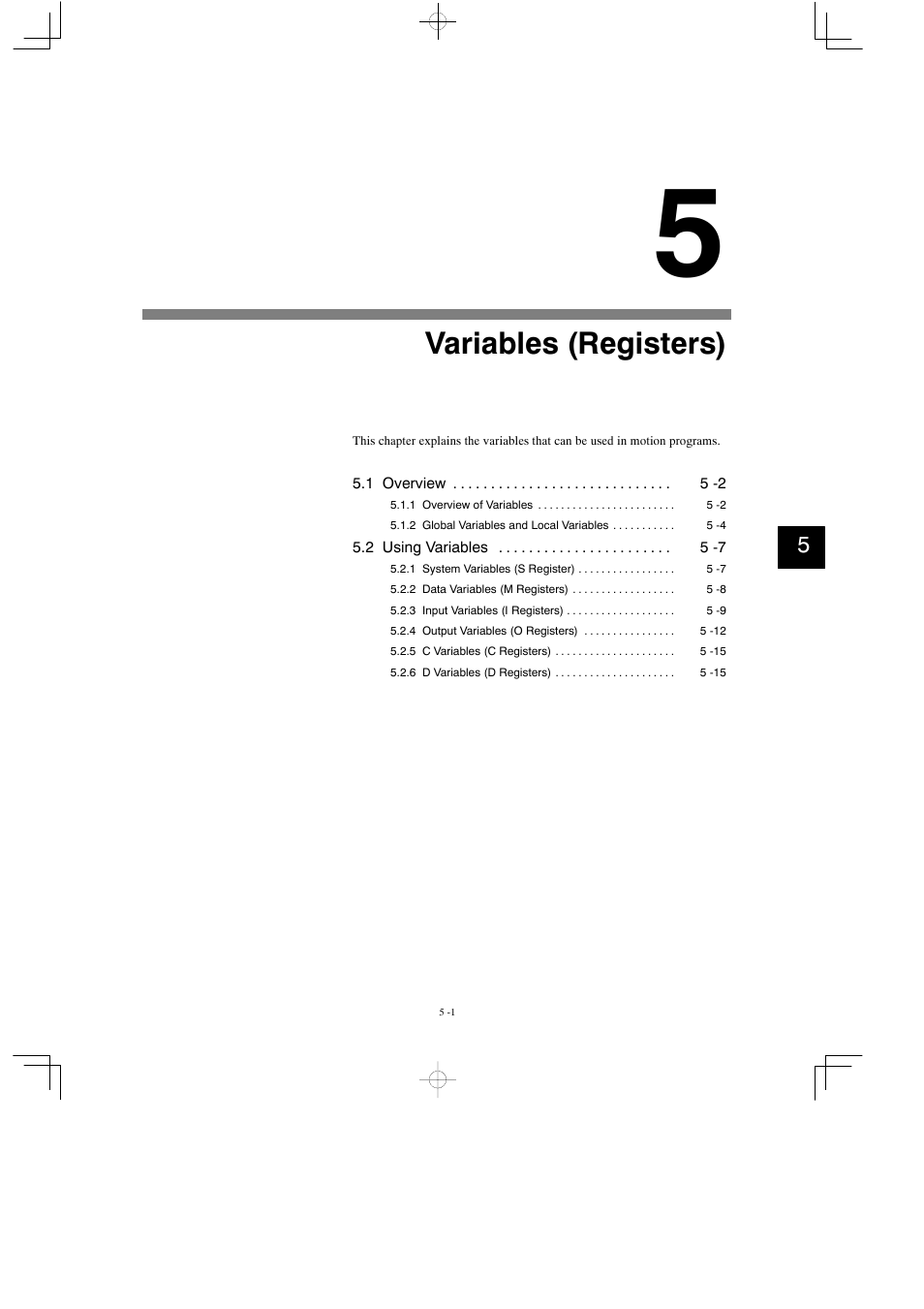 5 variables (registers), Variables (registers) | Yaskawa MP900 Series Motion Programming Manual User Manual | Page 171 / 211