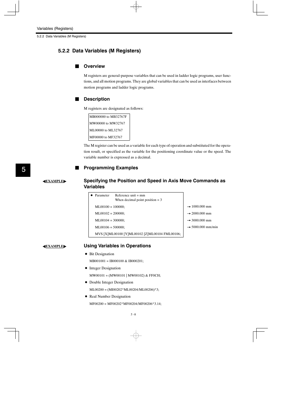 2 data variables (m registers) | Yaskawa MP900 Series Motion Programming Manual User Manual | Page 178 / 211