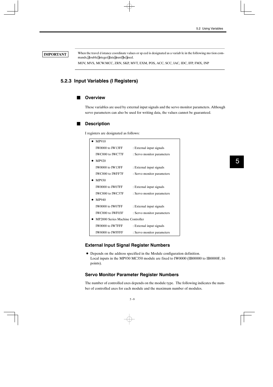 3 input variables (i registers) | Yaskawa MP900 Series Motion Programming Manual User Manual | Page 179 / 211