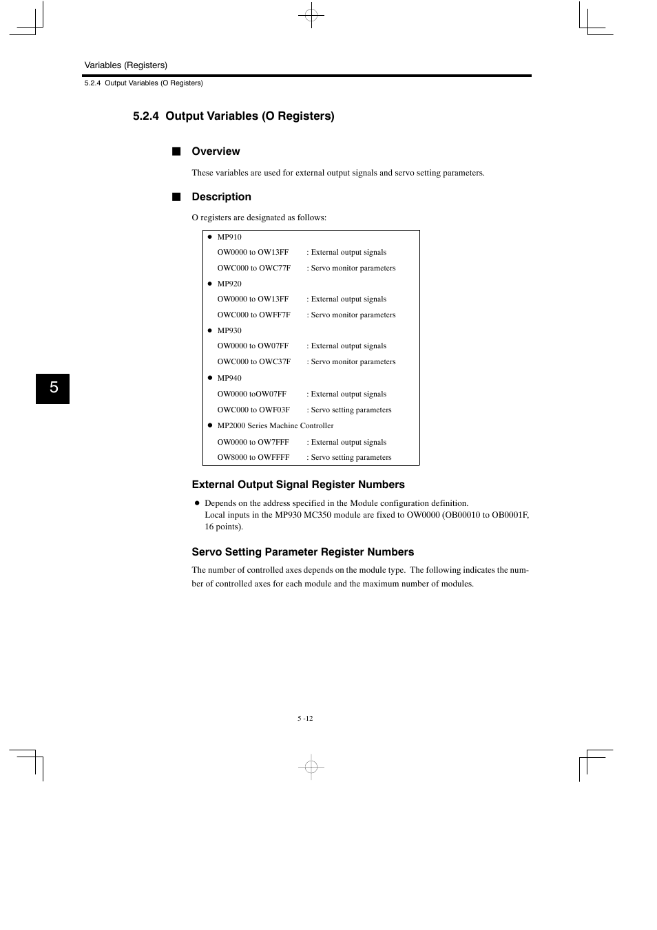 4 output variables (o registers) | Yaskawa MP900 Series Motion Programming Manual User Manual | Page 182 / 211