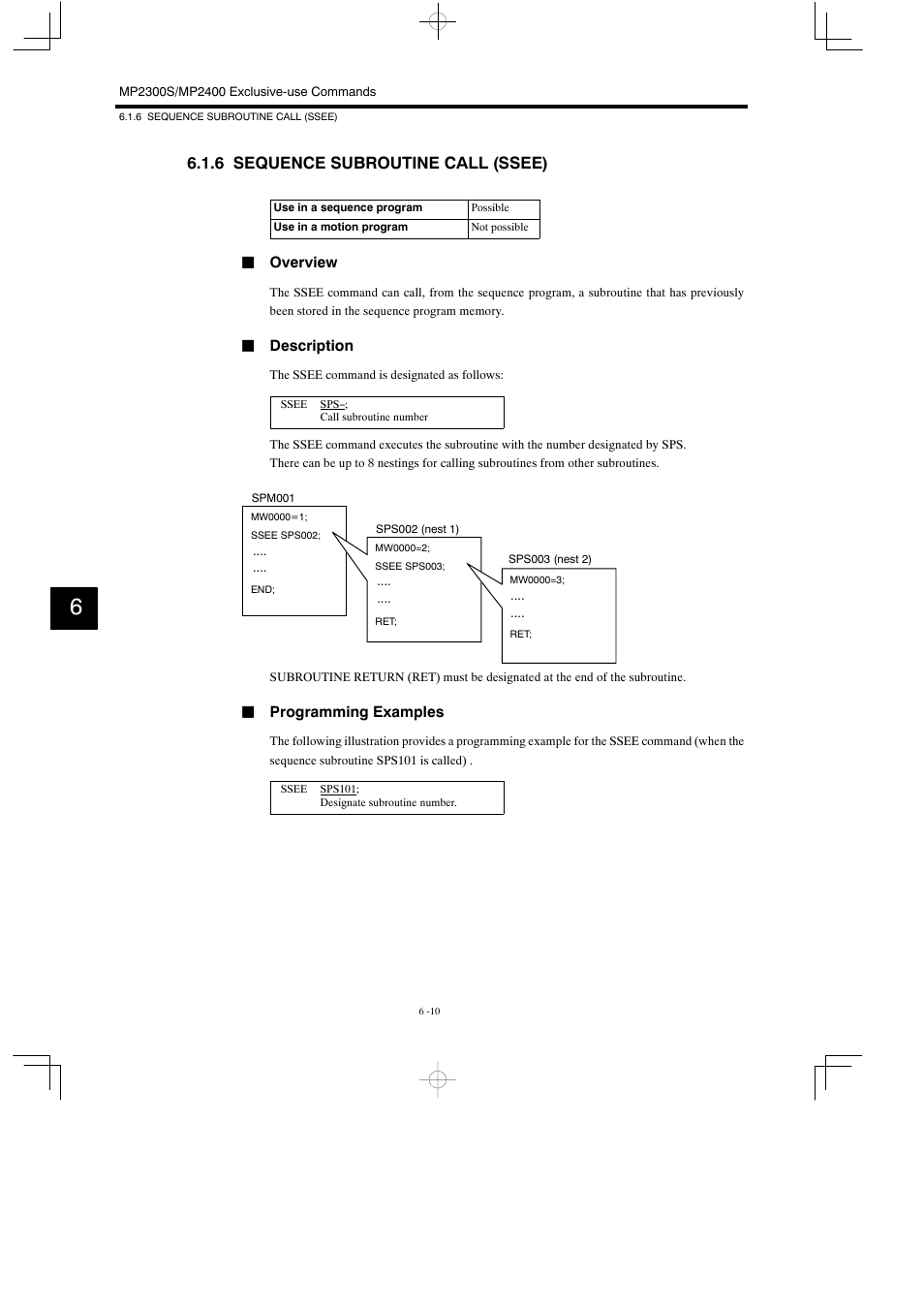 6 sequence subroutine call (ssee) | Yaskawa MP900 Series Motion Programming Manual User Manual | Page 196 / 211