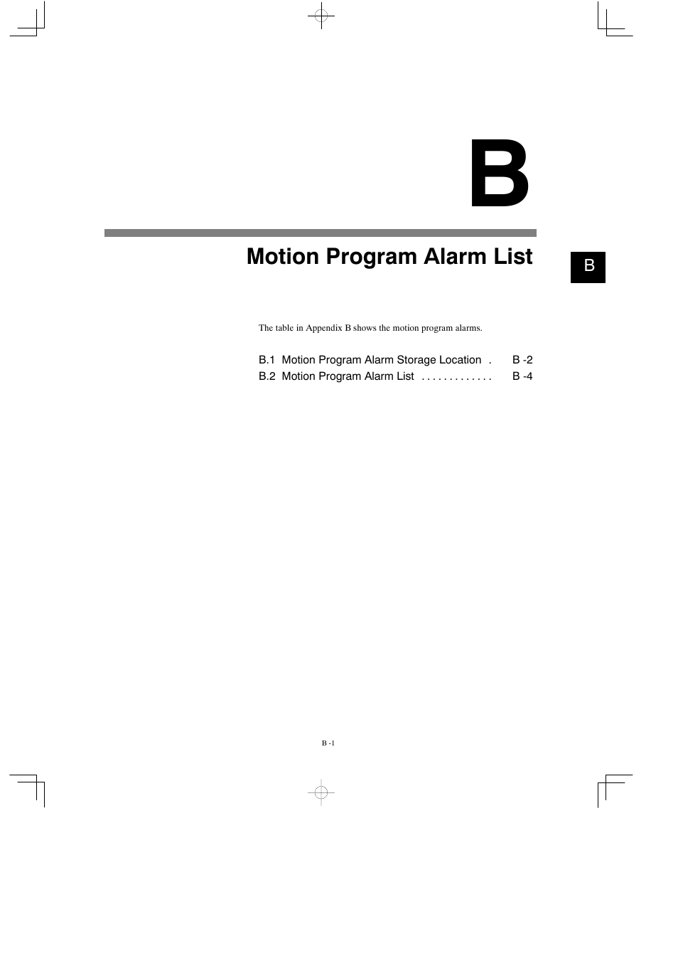 B motion program alarm list, Motion program alarm list | Yaskawa MP900 Series Motion Programming Manual User Manual | Page 204 / 211