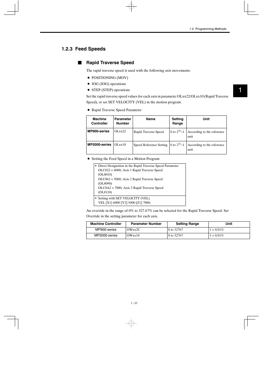 3 feed speeds | Yaskawa MP900 Series Motion Programming Manual User Manual | Page 49 / 211