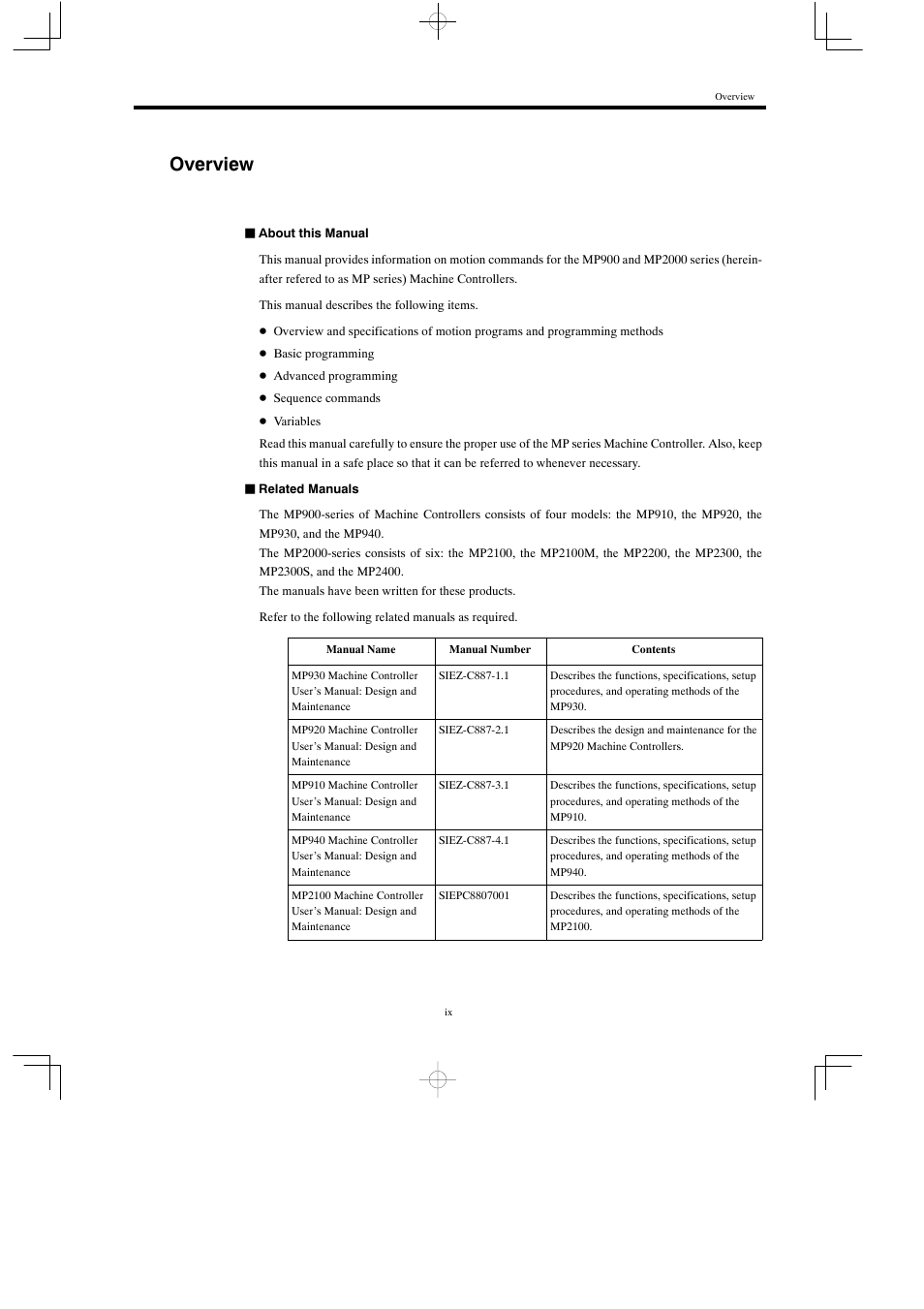 Overview | Yaskawa MP900 Series Motion Programming Manual User Manual | Page 8 / 211