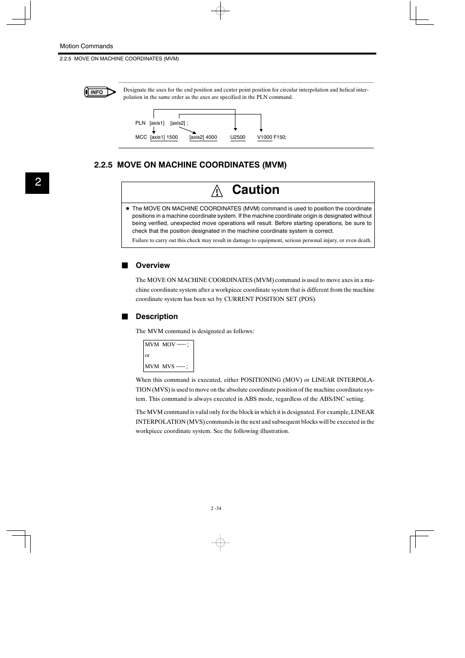 5 move on machine coordinates (mvm), Caution | Yaskawa MP900 Series Motion Programming Manual User Manual | Page 87 / 211