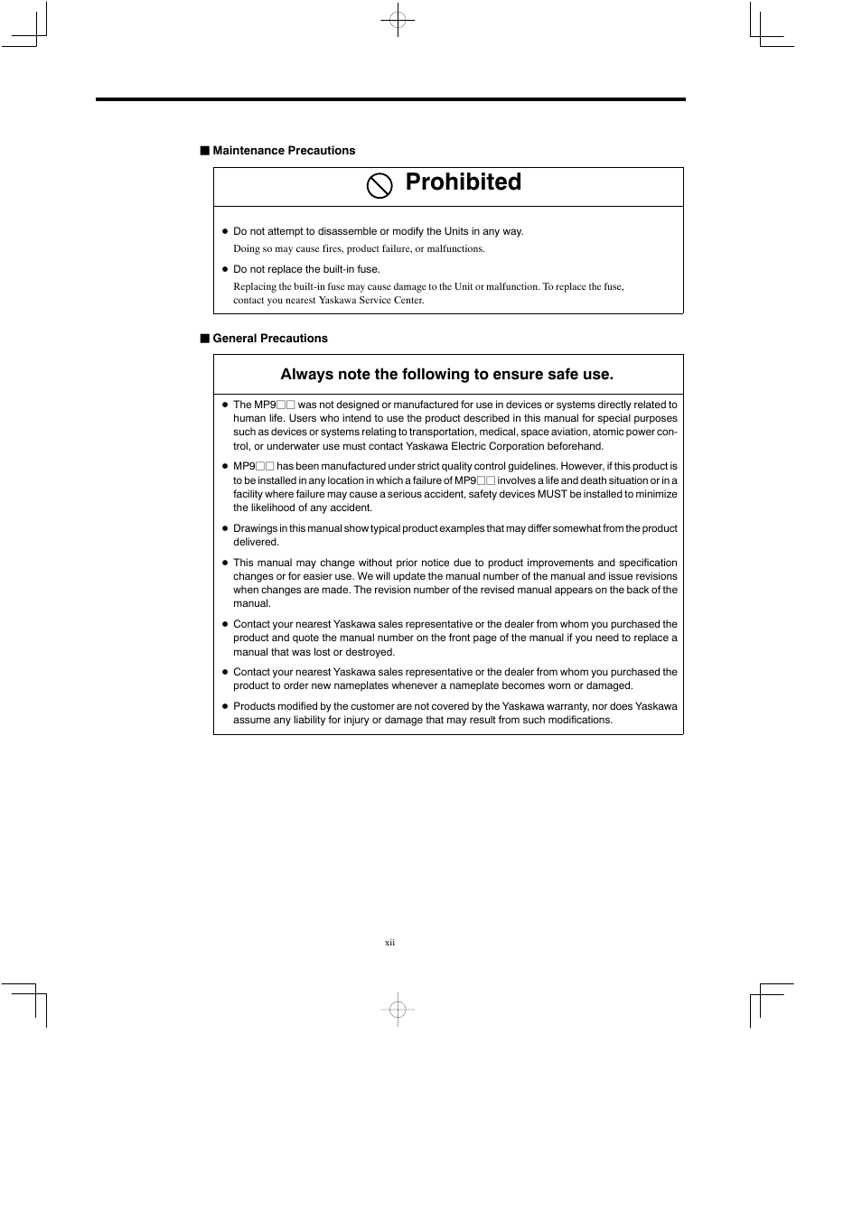 Prohibited | Yaskawa MP900 Teach Pendant User Manual | Page 11 / 80