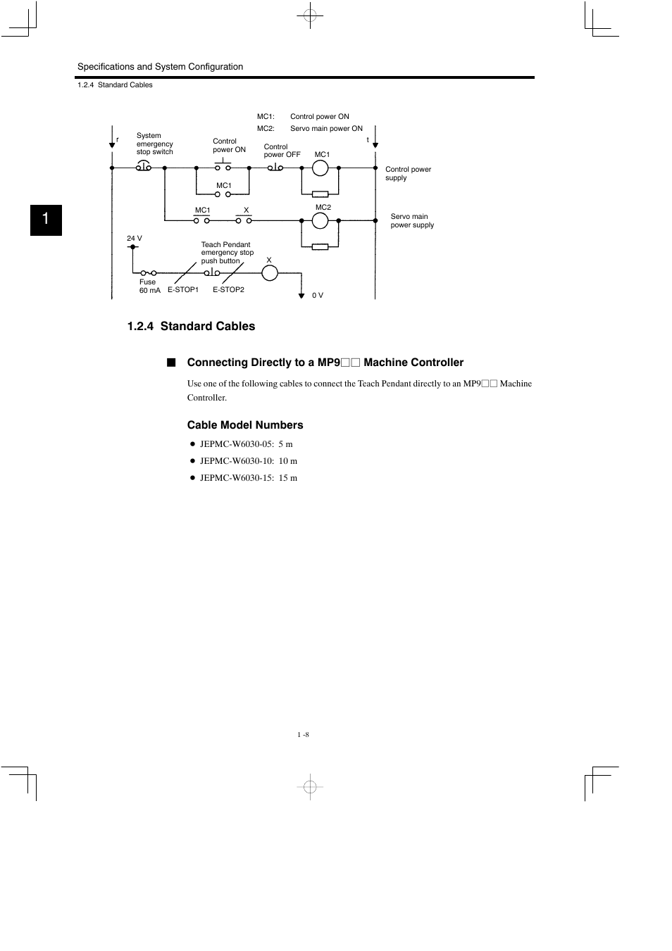 4 standard cables, Cable model numbers | Yaskawa MP900 Teach Pendant User Manual | Page 19 / 80