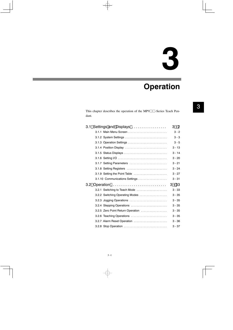 3 operation, Operation | Yaskawa MP900 Teach Pendant User Manual | Page 32 / 80