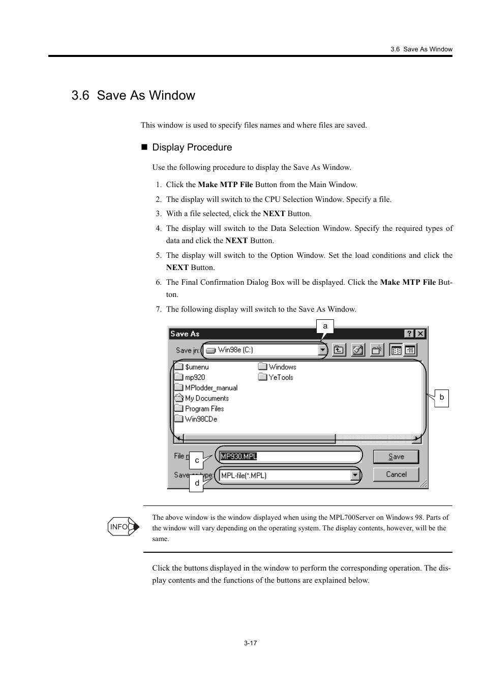 6 save as window, Display procedure | Yaskawa MP900 Series MPLoader User Manual | Page 35 / 41