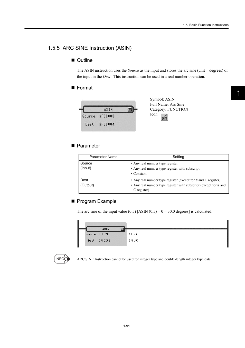 5 arc sine instruction (asin) | Yaskawa MP900 Series Machine Controller New Ladder Editor User Manual | Page 101 / 250