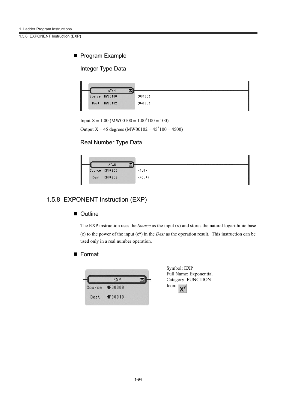 8 exponent instruction (exp) | Yaskawa MP900 Series Machine Controller New Ladder Editor User Manual | Page 104 / 250