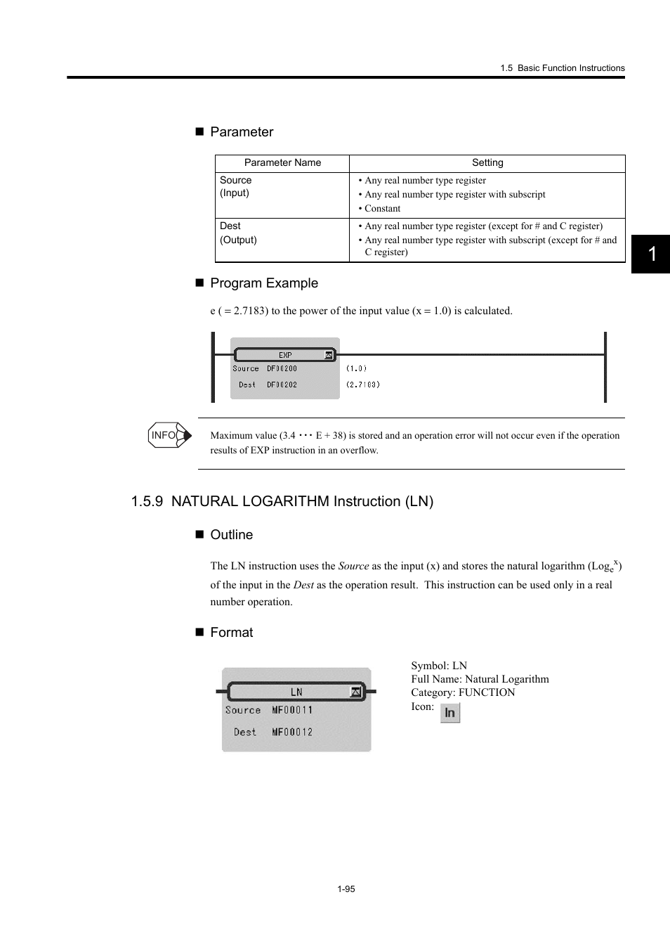 9 natural logarithm instruction (ln) | Yaskawa MP900 Series Machine Controller New Ladder Editor User Manual | Page 105 / 250