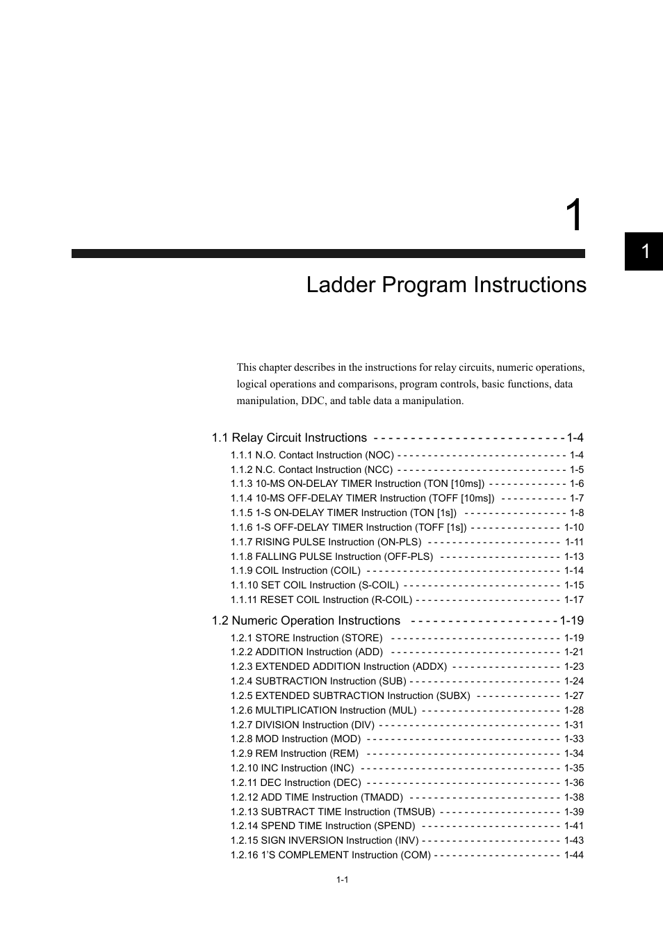 1 ladder program instructions, Ladder program instructions | Yaskawa MP900 Series Machine Controller New Ladder Editor User Manual | Page 11 / 250
