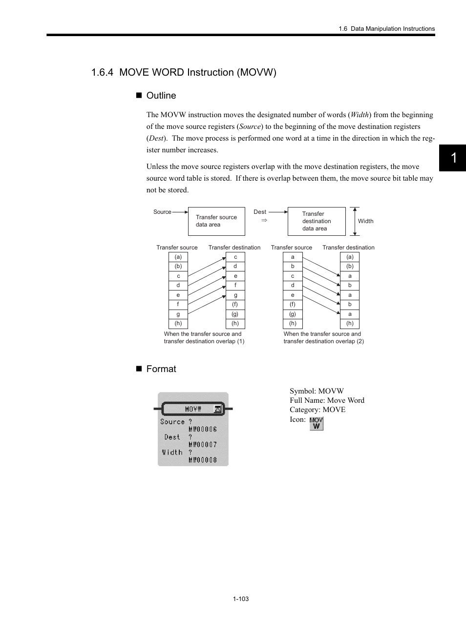 4 move word instruction (movw), Outline, Format | Yaskawa MP900 Series Machine Controller New Ladder Editor User Manual | Page 113 / 250