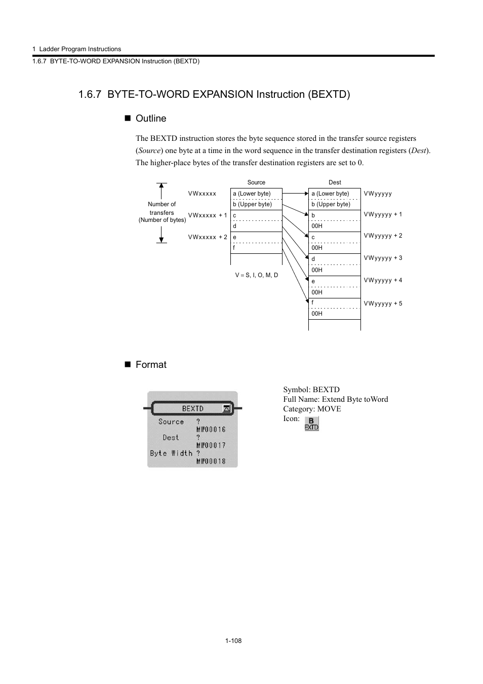 7 byte-to-word expansion instruction (bextd), Outline, Format | Yaskawa MP900 Series Machine Controller New Ladder Editor User Manual | Page 118 / 250