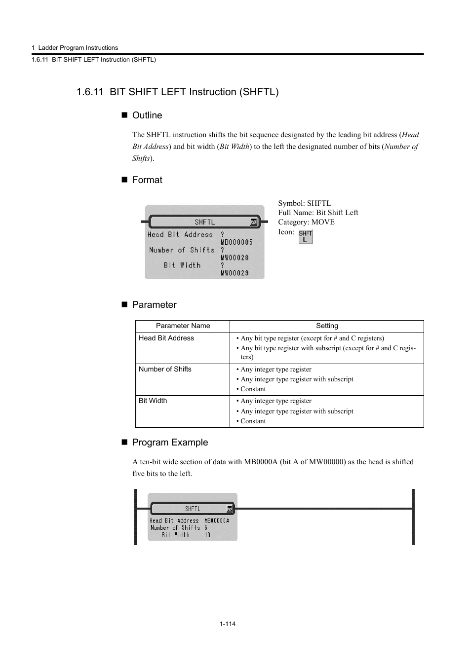 11 bit shift left instruction (shftl) | Yaskawa MP900 Series Machine Controller New Ladder Editor User Manual | Page 124 / 250