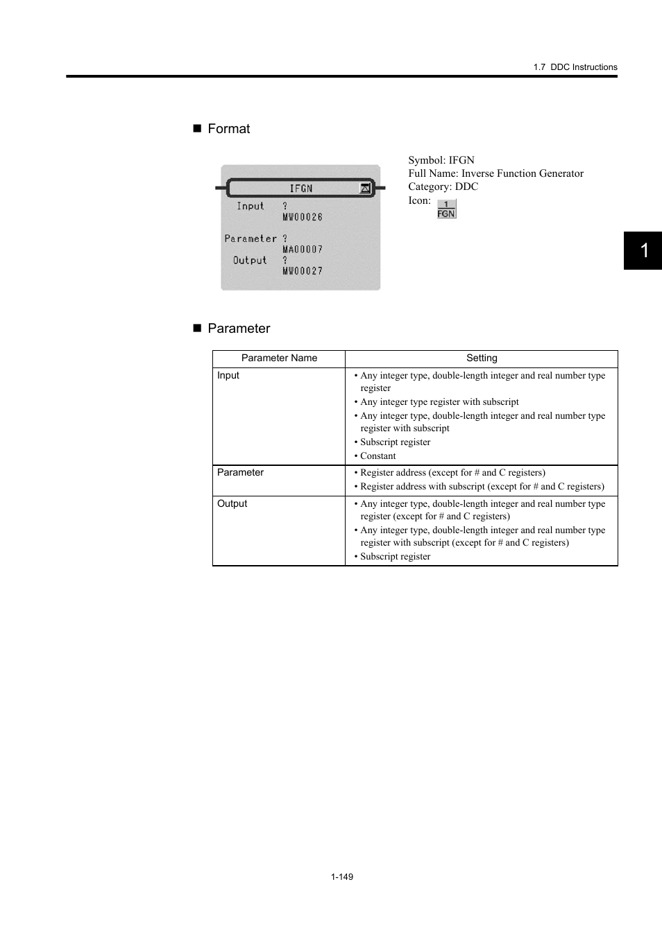 Format  parameter | Yaskawa MP900 Series Machine Controller New Ladder Editor User Manual | Page 159 / 250