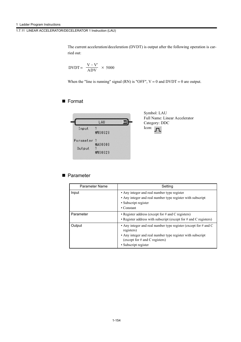 Format  parameter | Yaskawa MP900 Series Machine Controller New Ladder Editor User Manual | Page 164 / 250