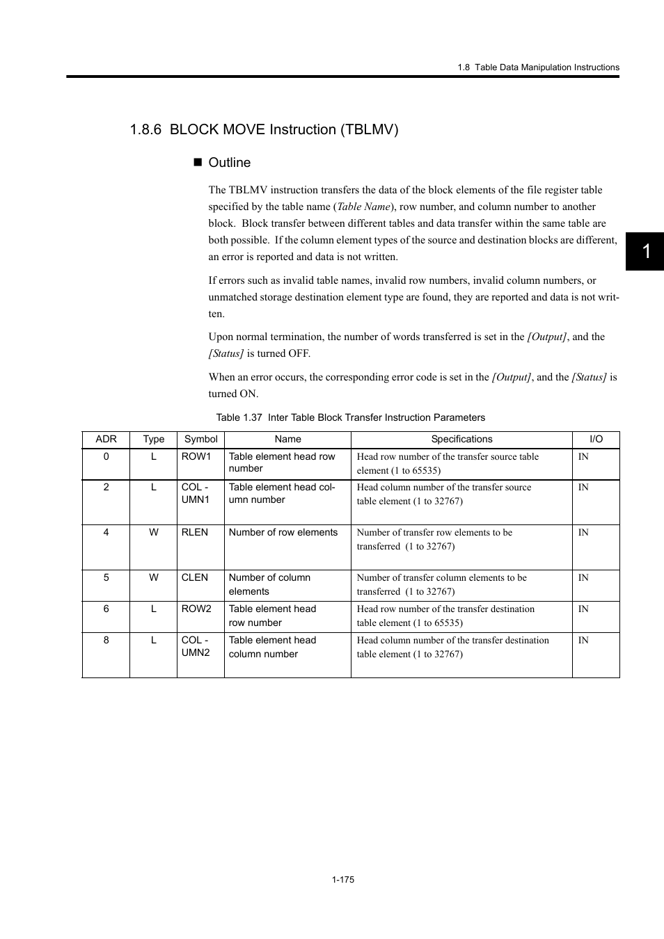 6 block move instruction (tblmv), Outline | Yaskawa MP900 Series Machine Controller New Ladder Editor User Manual | Page 185 / 250