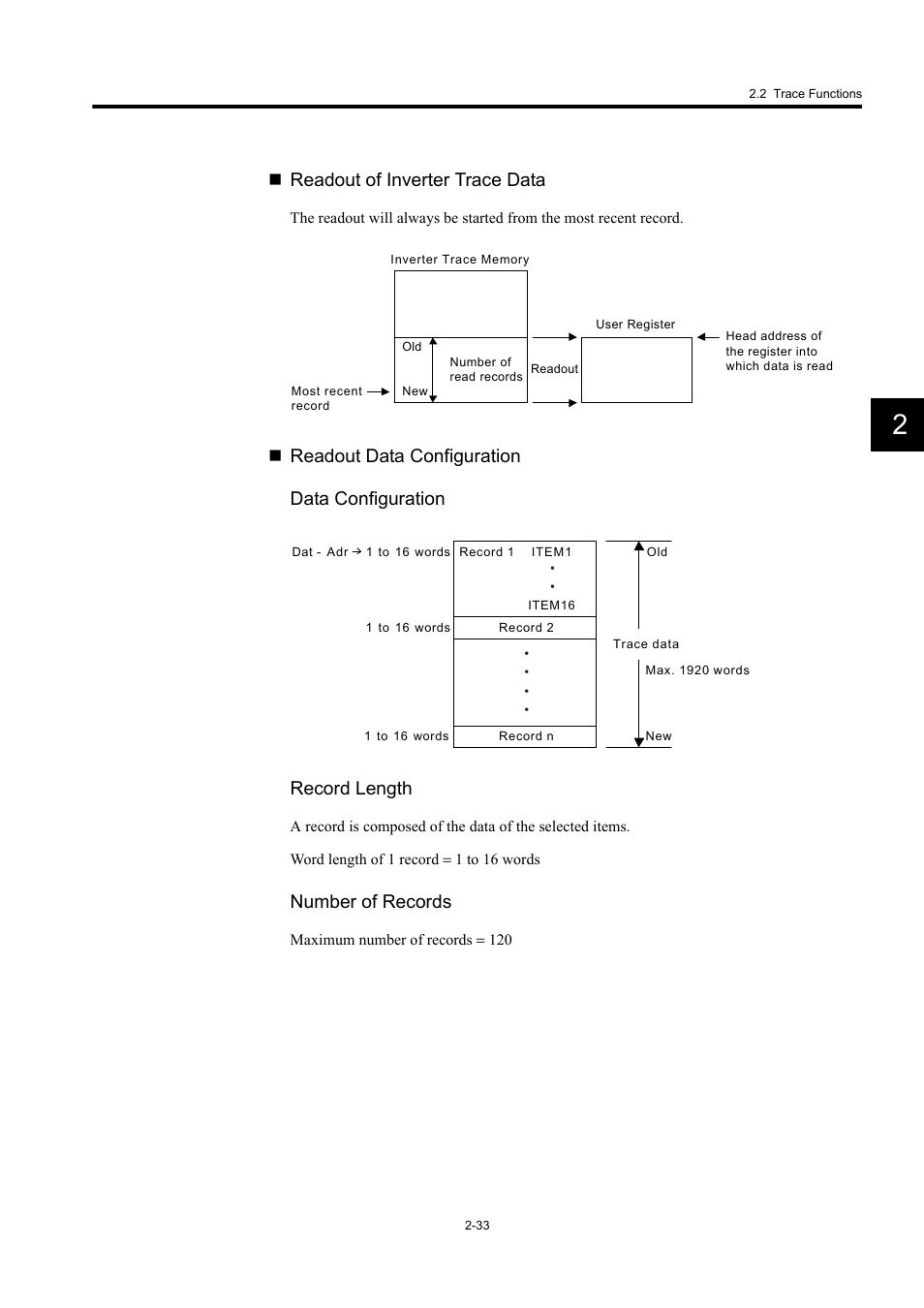 Readout of inverter trace data, Number of records | Yaskawa MP900 Series Machine Controller New Ladder Editor User Manual | Page 226 / 250