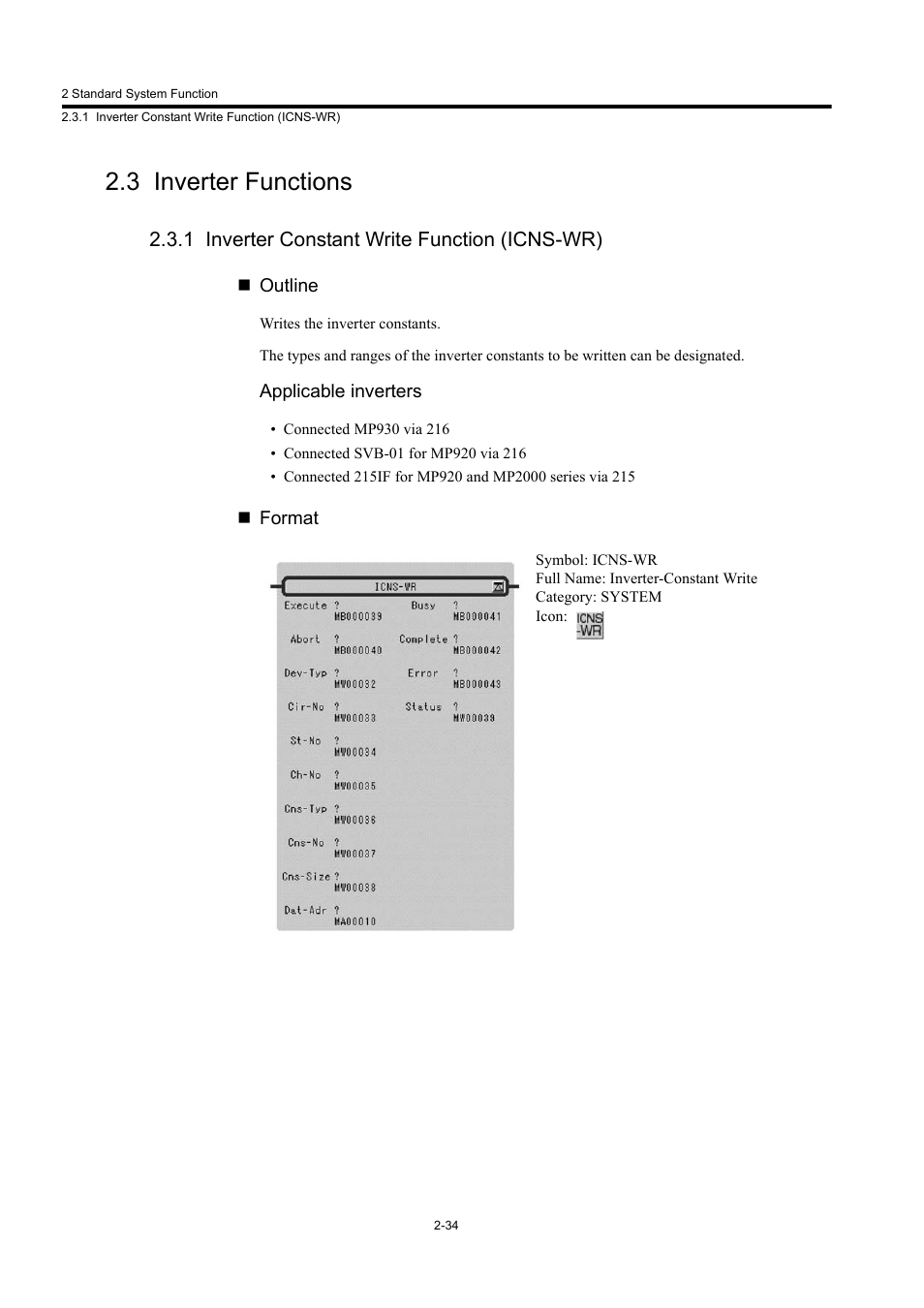 3 inverter functions, 1 inverter constant write function (icns-wr) | Yaskawa MP900 Series Machine Controller New Ladder Editor User Manual | Page 227 / 250