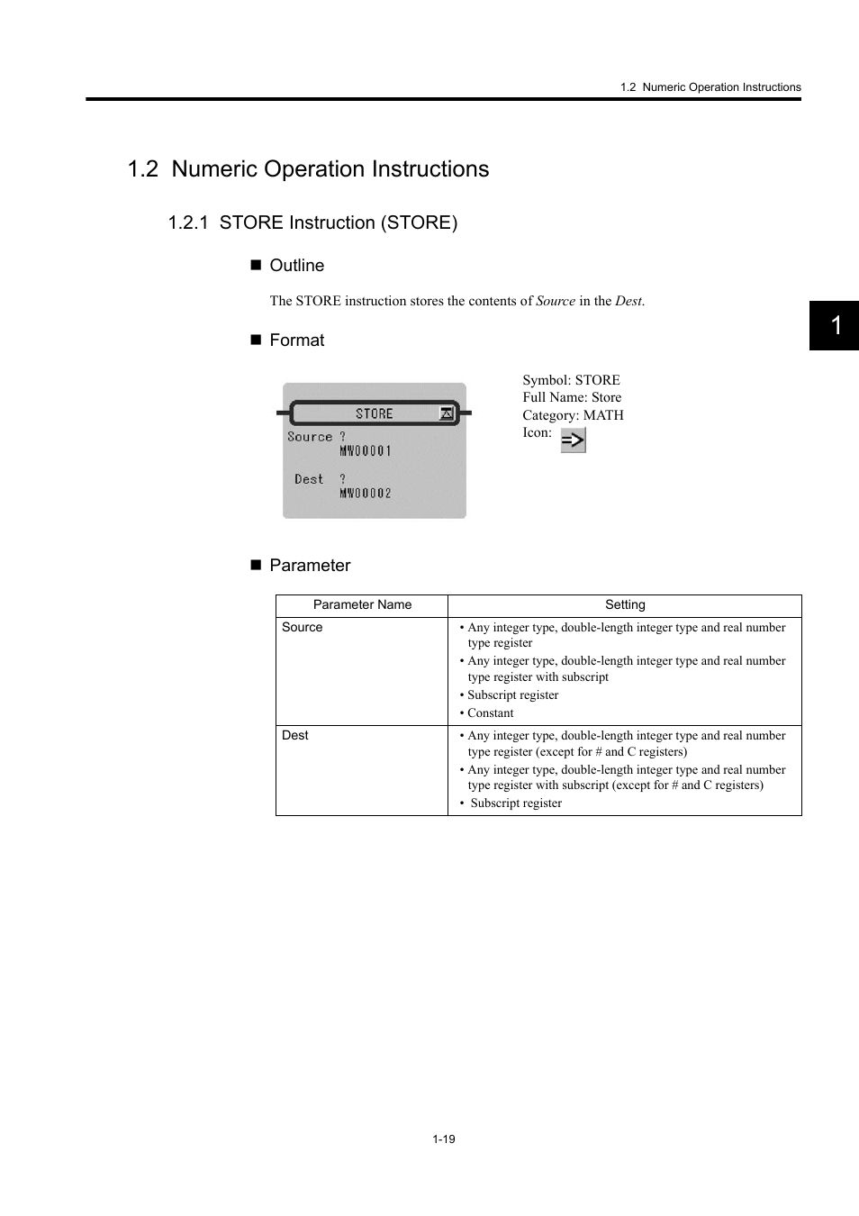 2 numeric operation instructions, 1 store instruction (store) | Yaskawa MP900 Series Machine Controller New Ladder Editor User Manual | Page 29 / 250