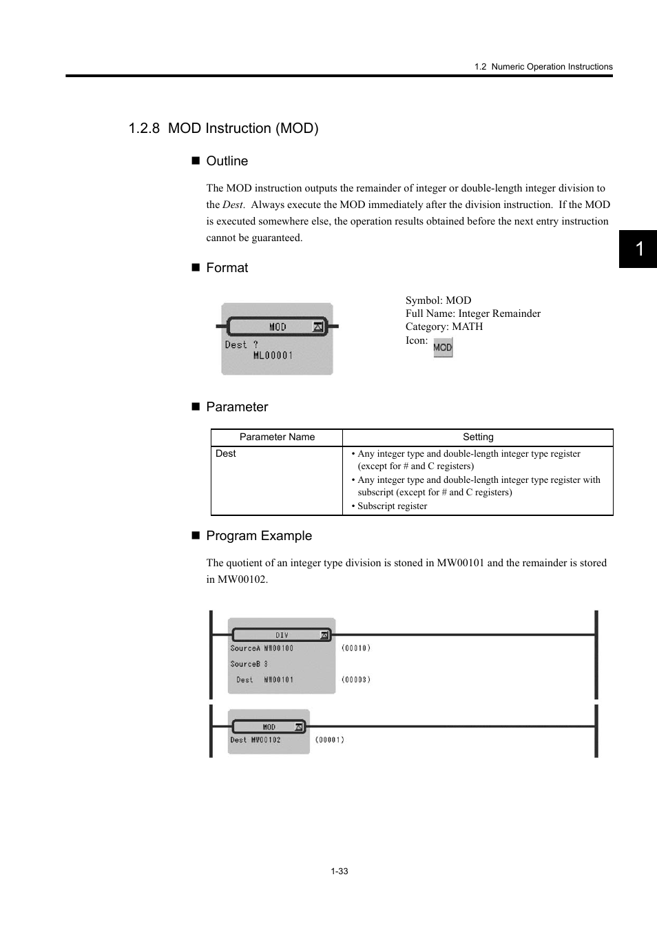 8 mod instruction (mod) | Yaskawa MP900 Series Machine Controller New Ladder Editor User Manual | Page 43 / 250