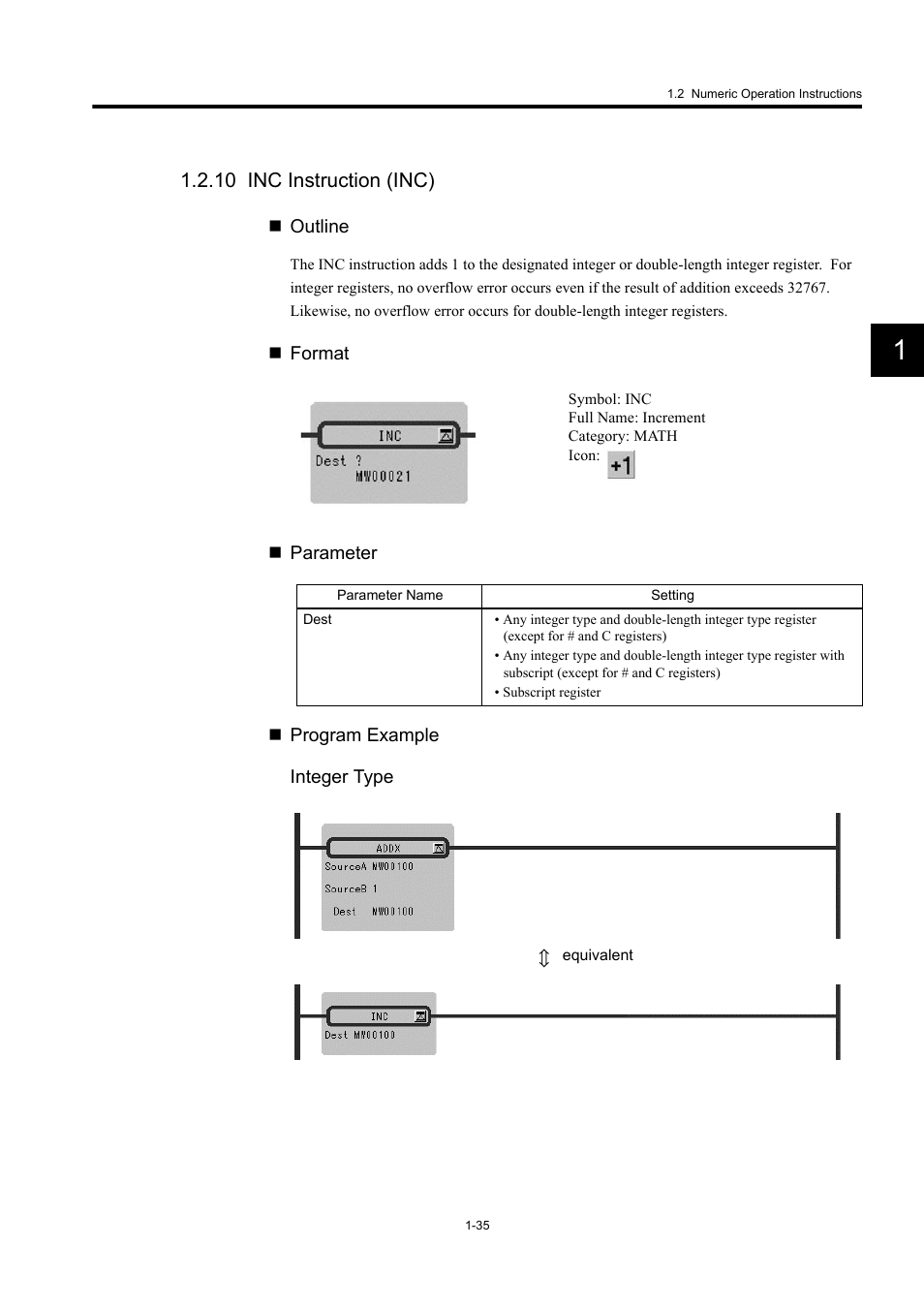 10 inc instruction (inc) | Yaskawa MP900 Series Machine Controller New Ladder Editor User Manual | Page 45 / 250