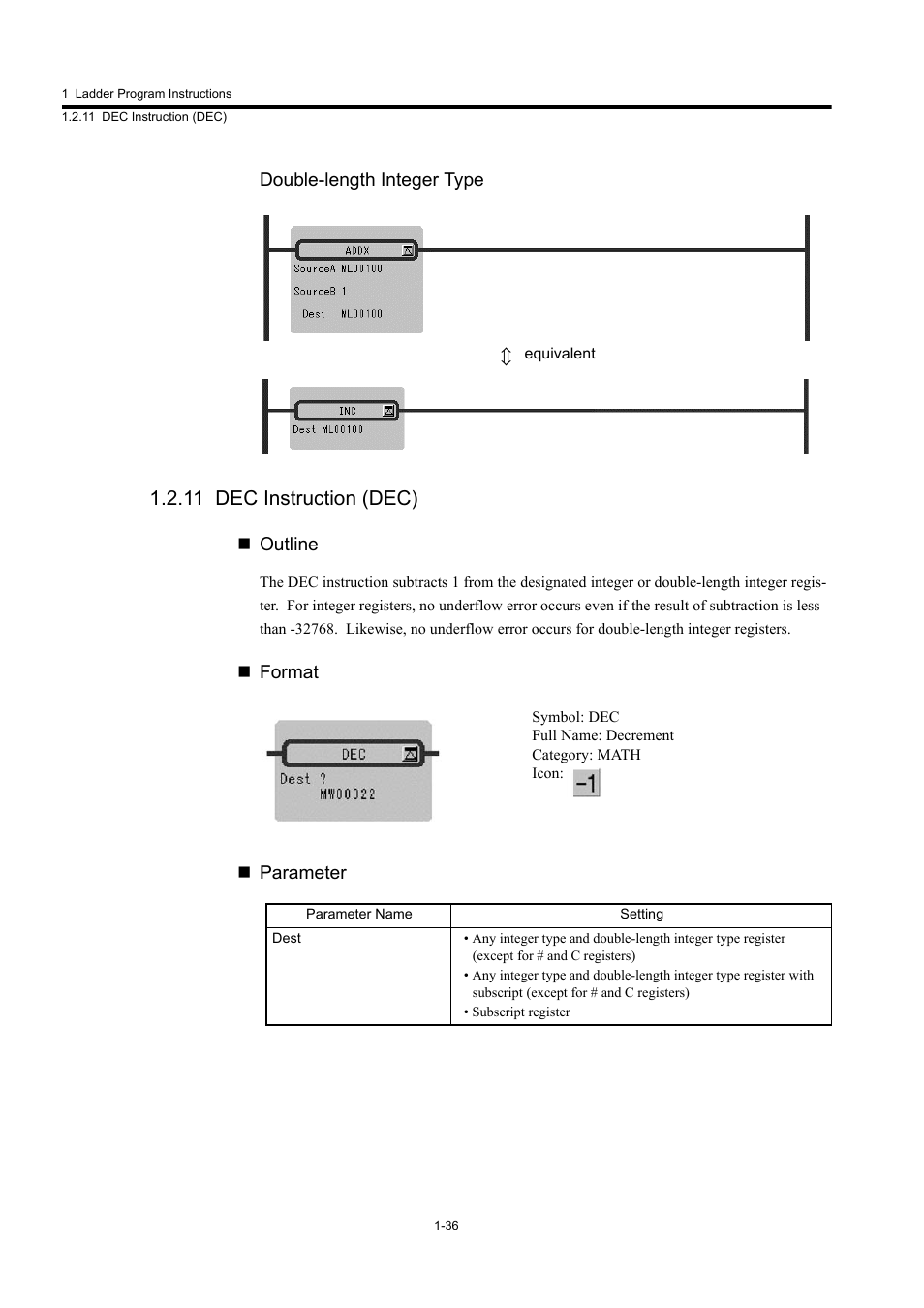 11 dec instruction (dec) | Yaskawa MP900 Series Machine Controller New Ladder Editor User Manual | Page 46 / 250