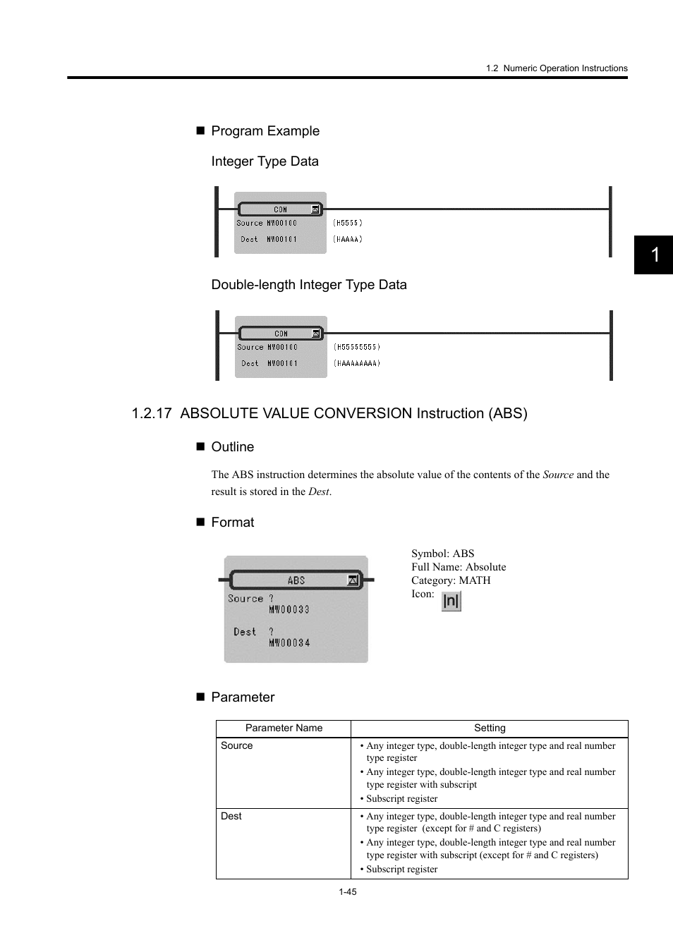 17 absolute value conversion instruction (abs) | Yaskawa MP900 Series Machine Controller New Ladder Editor User Manual | Page 55 / 250