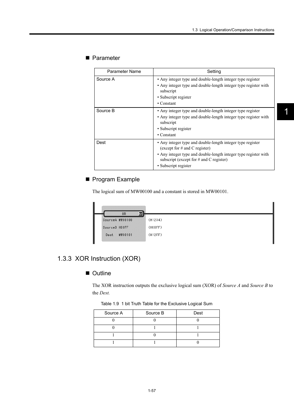 3 xor instruction (xor), Parameter  program example, Outline | Yaskawa MP900 Series Machine Controller New Ladder Editor User Manual | Page 67 / 250
